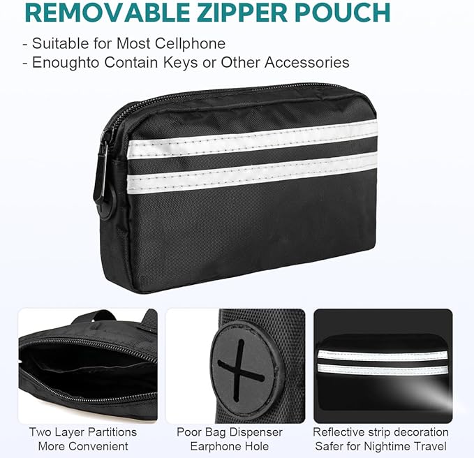 Hands Free Dog Leash with Pouch, Double Leash for Two Dogs, Retractable Dog Leashes with Double Padded Handles, for Running, Walking Accessories