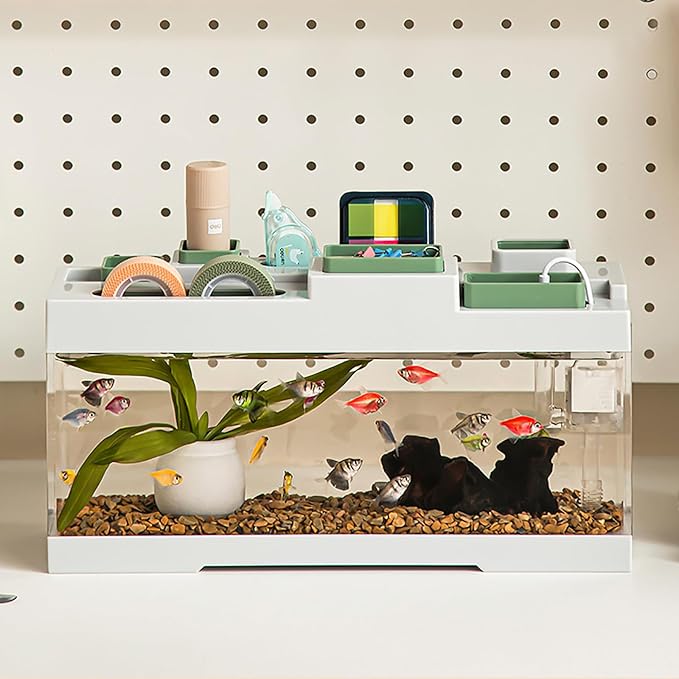 Modern Acrylic Betta Fish Tank Aquarium Kit with LED Lighting and USB Charging Ports 20 Gallon Small Fish Tank for Home Office Decor, Ideal for Living Rooms, bedrooms (White)