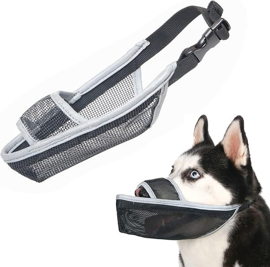 Crazy Felix Nylon Dog Muzzle for Small Medium Large Dogs Dachshund Beagle Poodle Labrador, Air Mesh Breathable and Drinkable Pet Mouth Guard for Anti-Biting Chewing Scavenging (XS, Reflective Trim)