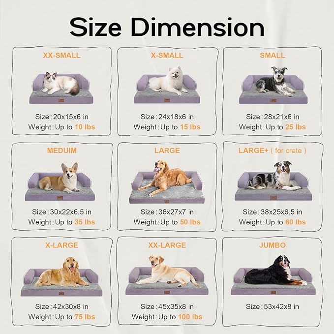 Extra Large Dog Bed-Orthopedic Waterproof XL Dog Bed for XLarge Extra Big Dogs - Foam Couch Sofa Washable with Removable Cover-Purple