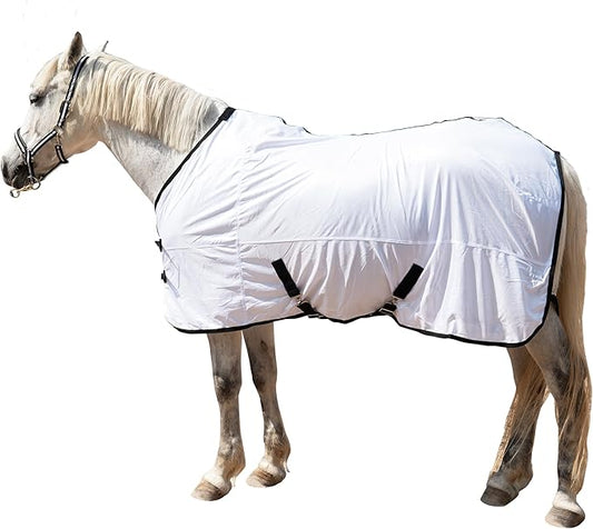 Horse Fly Sheet Equine Summer Sheets, Comfy Mesh Bug and Mosquito Protection Standard Neck - White 75"