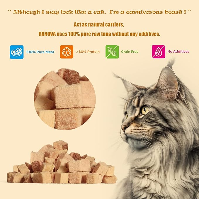 Freeze Dried Cat Treats - 100% Tuna Grain Free Raw - Natural Balance Limited Ingredient High Protein Cat Snacks 130g/4.59oz - Picky Eater Challenger