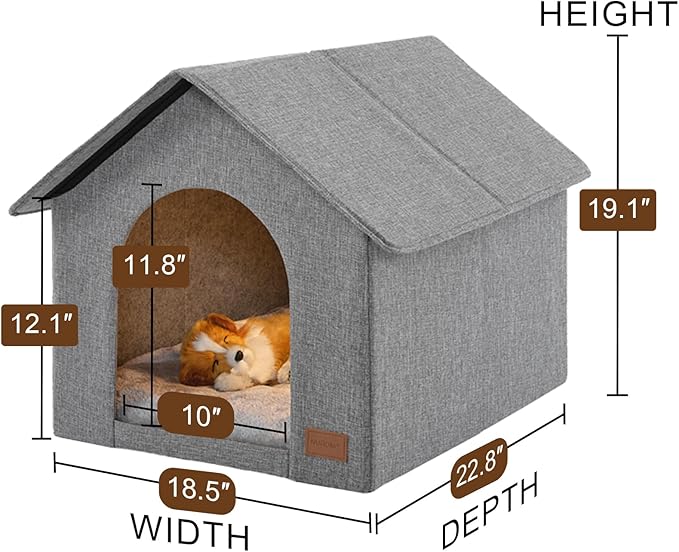 Indoor Dog House with Washable Plush Cushion - Small Size, Suitable for Small Dogs & Adult Cats