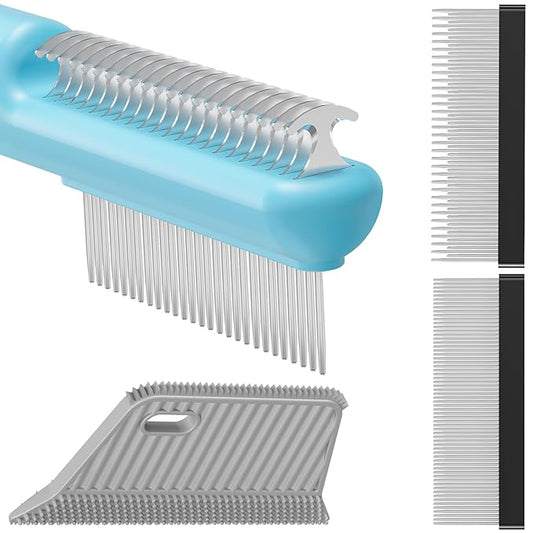 4 in-1 Pet Grooming Combo and Pet Hair Removal Soft Brush - Deshedding Dog Brush,Metal Comb for Cat and Dog,Dematting Comb,Matted Fur on Cats and Dogs