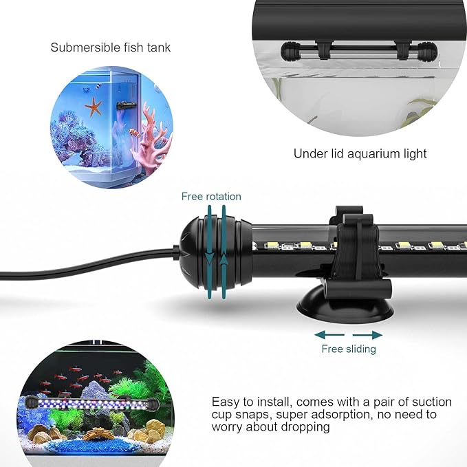 Led Aquarium Light with Timer, Submersible Aquarium Plant Light, Fish Tank Light with Auto On/Off, 3 Lighting Modes, Adjustable Brightness (18.9 in for 20-35inch Planted Tank), 10W