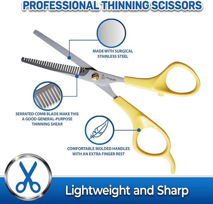 PET MAGASIN Dog Grooming Scissors Straight Thinning Yellow Stainless Steel Professional Grooming Shears for Dogs and Pets
