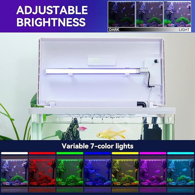 Beginner Betta Fish Tank Aquarium kit Intelligent Timed Shutdown, Seven LED Lights, Adjustable Brightness, High-Transparency Glass, Efficient Filtration Gallon (6 Gallon)