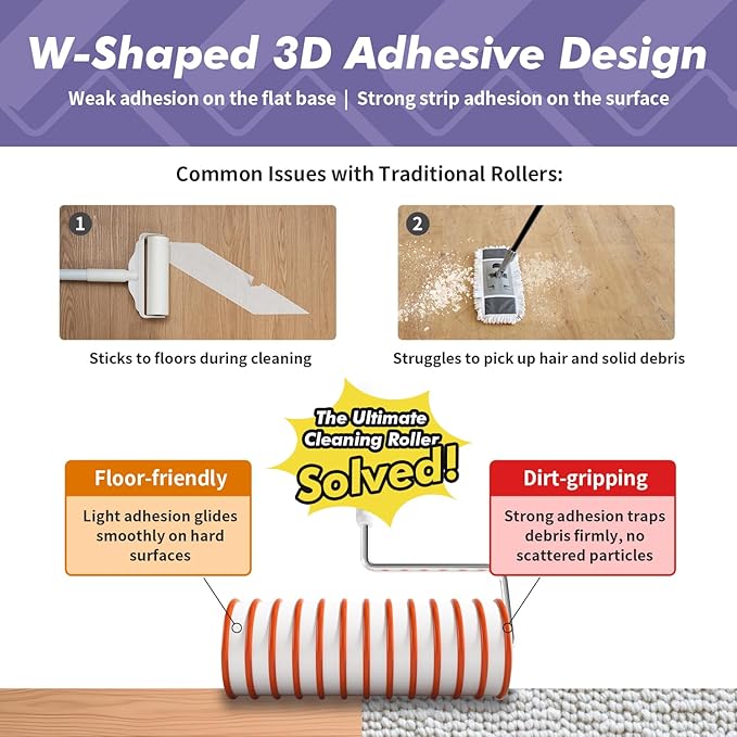 Large Lint Rollers for Pet Hair Extra Sticky for Floor, Carpet and Couch, with 3.5-Foot Adjust Handle and 100 Sheets 8X Adhesion