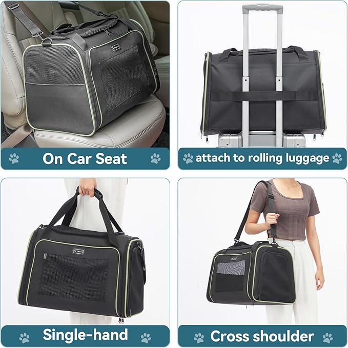 PETSFIT Large Cat Carrier, Dog Carrier up to 25Lbs, Pet Privacy Protection Travel Pet Carrier for Medium and Large Cats, Small Dogs, Puppies (Large, Black)