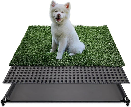 Dog Grass Pad with Tray, 35" X 23" Large Indoor/Outdoor Potty Training Pad, Durable Leak-Proof Tray and Reusable Puppy Grass Pads, Easy Clean Portable Pet Relief System for Small to Medium Dogs