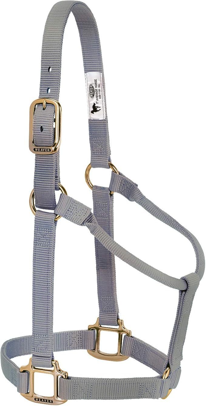 Weaver Equine Nylon Horse Halter, Triple-Ply Cheek Design, Original Non Adjustable Halters for Horses, Equine Tack,Average Size, Black
