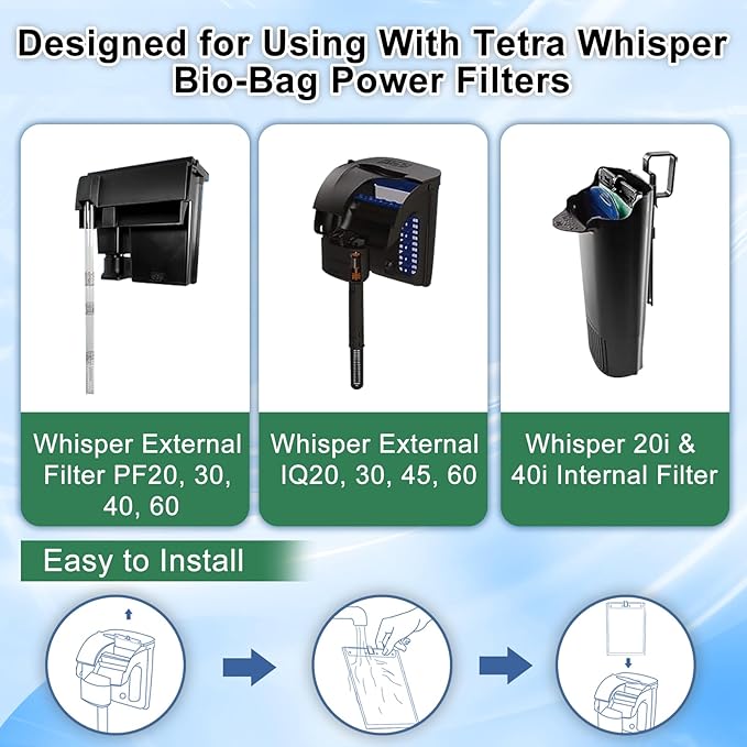 driamor 6 Pack Large Filter Cartridges Compatible with Whisper Filters 20i/40i IQ20/30/45/60 PF20/30/40/60, Aquarium Filter Cartridge Replacement Assembled Compatible with ReptoFilter 125GPH
