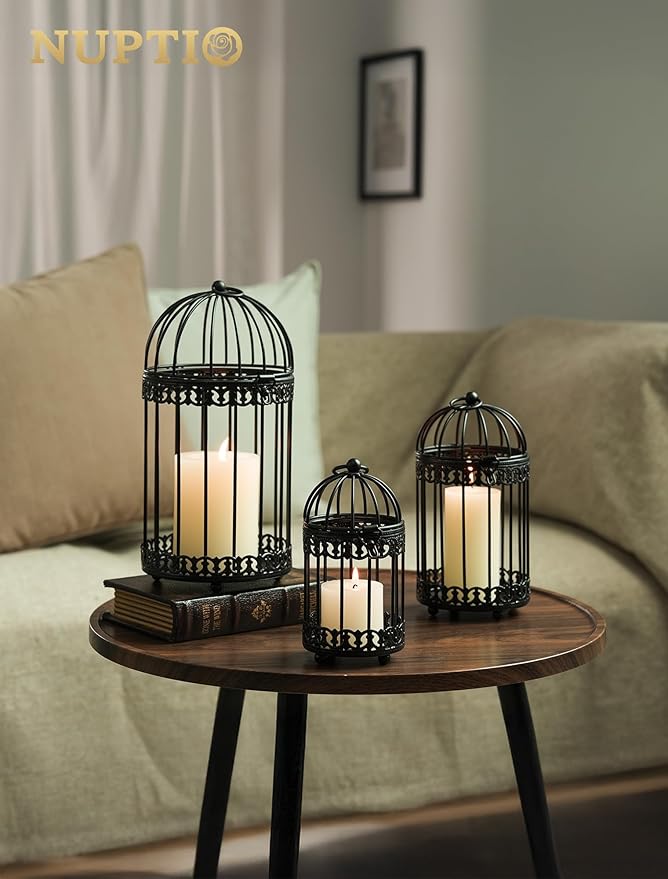 NUPTIO Vintage Bird Cage Decor: Decorative Bird Cage Candle Holder for Table - Hanging Metal Small Birdcage Tealight Votive Holders for Christmas Bridal Shower Centerpiece 6 Inch H