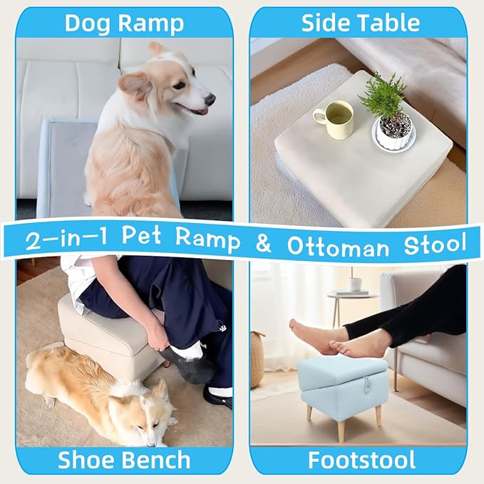 Split Ottoman Dog Ramp, Folding Pet Ramps Stairs for Couch, Pet Ramps Stairs for Small and Large Dogs, Holds up to 220 lbs (Beige - 2 Pads & 2 Covers, One Size)