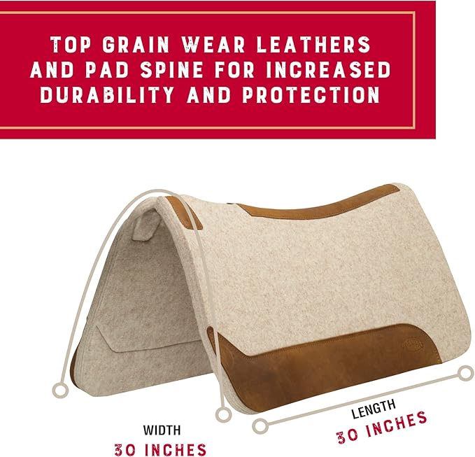 Weaver Equine 30" x 30" Contoured Wool Blend Felt Horse Saddle Pad, Shock Absorbing Western Saddle Pad for Protection, Durable Equine Supplies, Tan