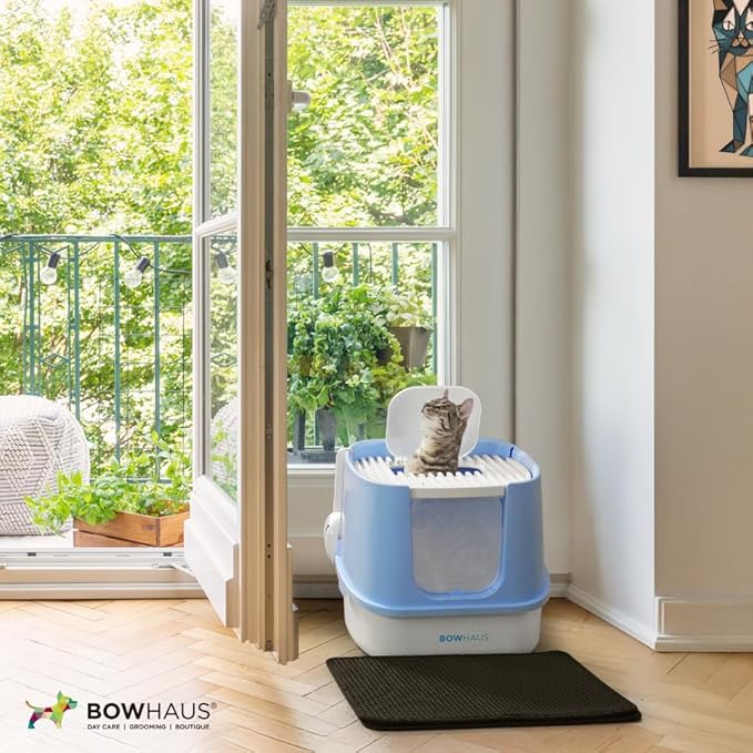 Fully Enclosed Cat Litter Box w/Lid, Scoop, Litter Mat & Odor Fitter, Large Plastic Cat Toilet with Double Door, Anti-Splashing Gato Litter Box with Lockable Front Door, Beige/Pink