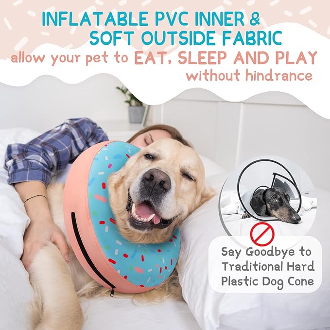 Supet Inflatable Dog Cone Collar Alternative After Surgery, Doggie Neck Donut Collar Recovery ECollar for Post Surgery, Soft Dog Cone for Small Medium Puppies Cats
