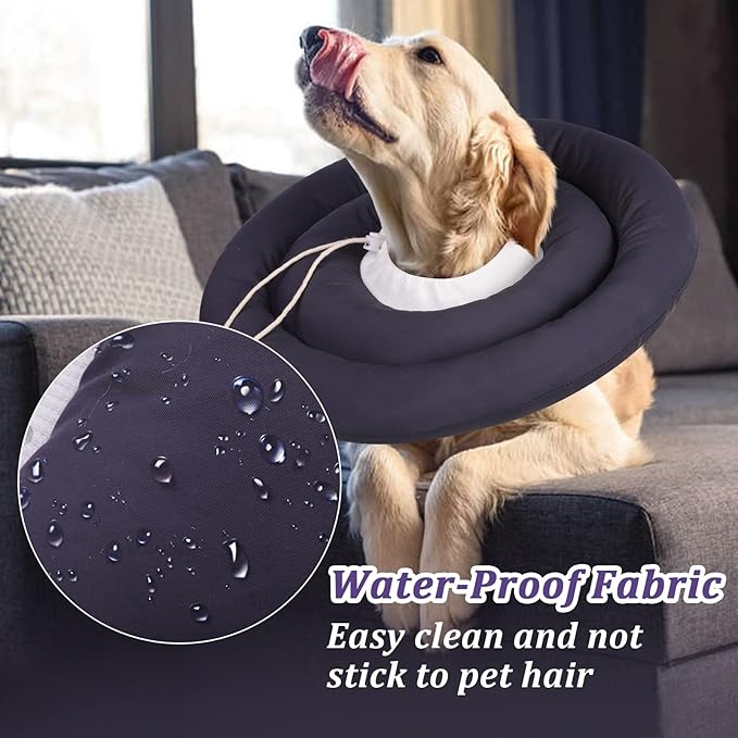 IDOMIK Dog Recovery Collar, Waterproof Soft Dog Cone After Surgery, Comfy Protective Elizabethan Collar Alternative for Dogs Cats, Adjustable Pet Neck Donut Cone Anti-Licking Biting Wounds,Grey,S