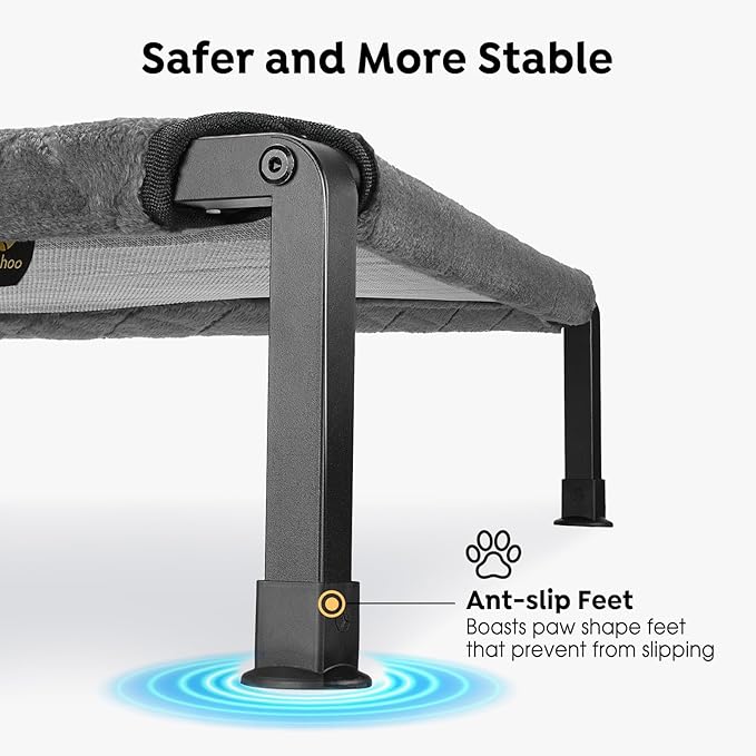 Veehoo Soft Plush Elevated Dog Bed - Raised Pet Bed with Heavy Duty Frame, Non-Slip Silicon Feet, Washable & Breathable Pet Cot, Indoor/Outdoor Use, 41" x 27", Grey, CWC2432A