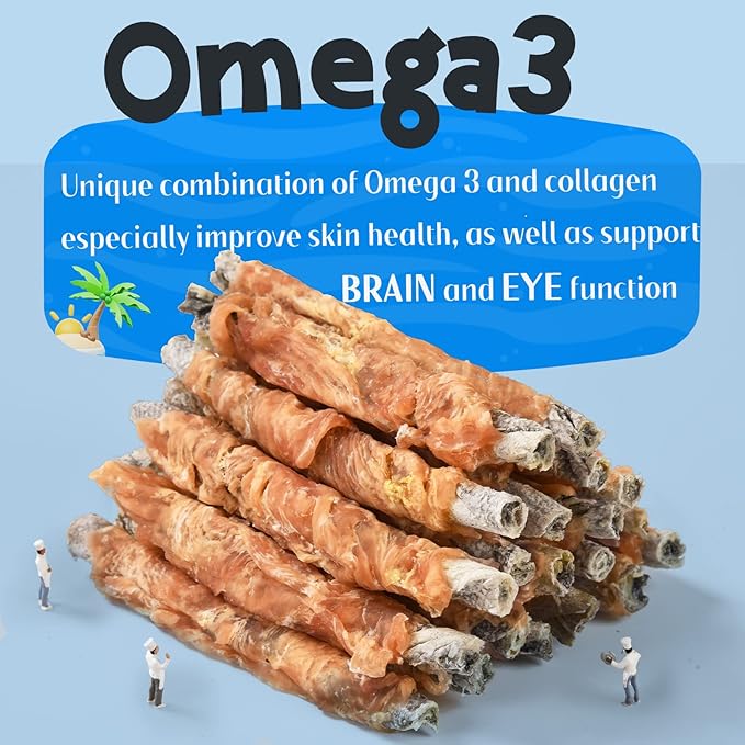 ASMPET Dog Treats Chews, Chicken Wrapped Cod Skin Sticks, Rawhide Free Cod Skin Treats for Dogs, 10.6 oz