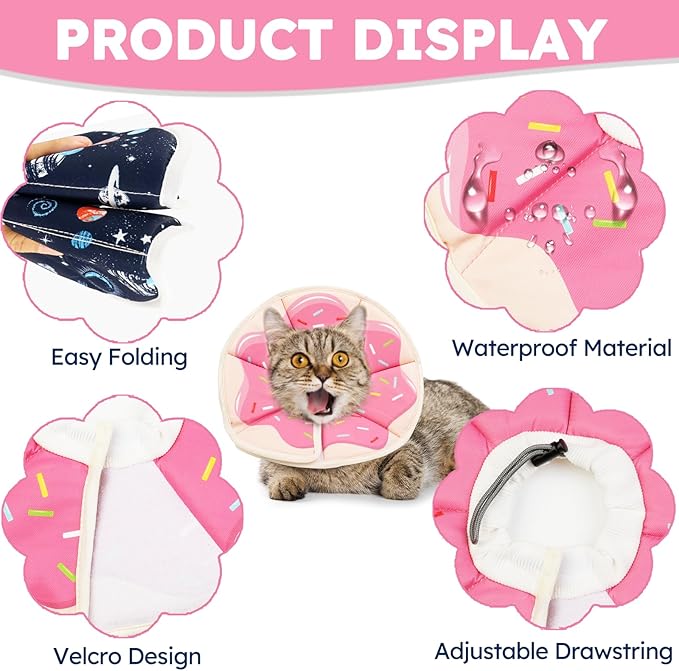 Cat Cone Collar Soft, Waterproof Cat Recovery Collar After Surgery, Adjustable Pet Donut Collar, Safety Elizabethan Collar to Prevent Licking Wounds for Kittens, Pet Cone Alternative