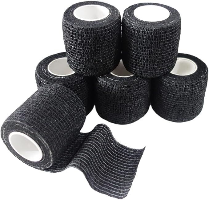 6 Pack 2" x 5 Yards Self Adhesive Bandage Wrap Breathable Cohesive Vet Wrap for Pets, Elastic Self-Adherent Tape for Sports, Wrist, Ankle (Black)