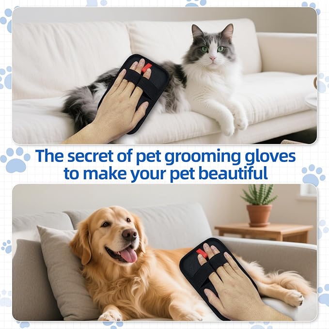 Reusable Electrostatic Pet Hair Remover Gloves – Double-Sided Grooming & Deshedding Gloves for Cats & Dogs, Pet Fur Removal for Furniture, Carpet, Couch & Clothing-1 PCS