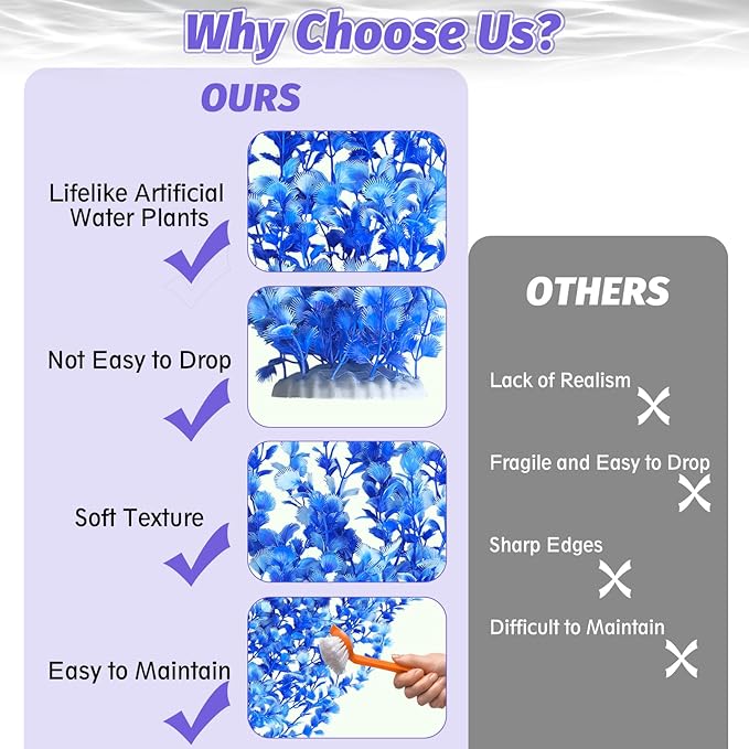 Hamiledyi Aquarium Plastic Plants Aquarium Decor Artificial Fish Tank Plants,Tall Fish Tank Decorations, Extra Large Aquarium Plant 23.6-inch Tall,2PCS（Blue）