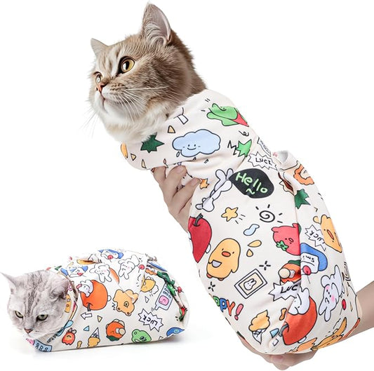 21.7 in Cat Wrap for Cutting Nails, Self-Adhesive Cat Grooming Wrap Anti-Escape Cat Restraint for Nail Clipping Cat Swaddle Wrap Cat Wrapping Cloth for Pet Cleaning and Beauty (Within 6.6 lbs)