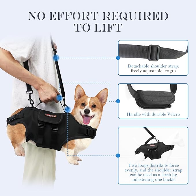 Dog Lift Harness, Full Body Support with Adjustable Control Handle for Large Senior Dogs, Post-Surgery Recovery & Joint Problems (Oxford Cloth, XL)
