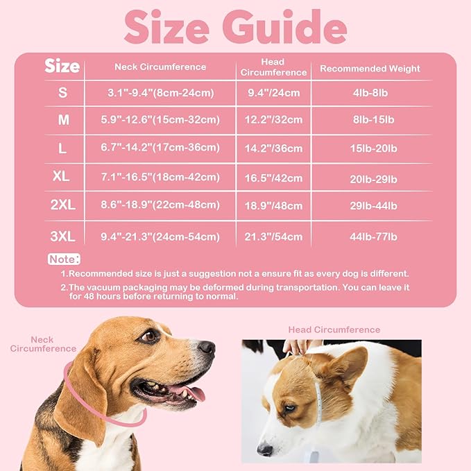 IDOMIK Dog Recovery Collar, Waterproof Soft Dog Cone After Surgery, Comfy Protective Elizabethan Collar Alternative for Dogs Cats, Adjustable Pet Neck Donut Cone Anti-Licking Biting Wounds,Pink,2XL