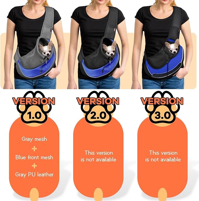 YUDODO Pet Sling Carrier for Small Dogs & Cats – Hands-Free Puppy Carrier with Safety Hook, Large Zipper Pocket, Soft Breathable Mesh, Adjustable Strap & Reflective Strip (Blue 1.0 S)