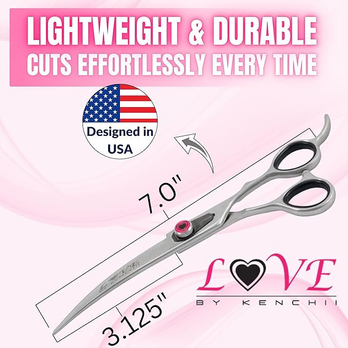 Kenchii Love Dog Grooming Scissors, 7 Inch Straight Shears, Dog Scissors for Grooming, Professional Pet Grooming Scissors, Ergonomic & Comfortable
