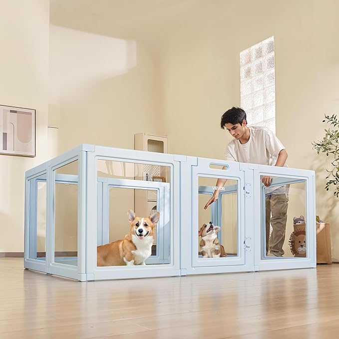 VEVOR Clear Acrylic Dog Playpen Indoor, 76x49x30 in Plastic Pet Playen for Large Sized Dogs, Easy Assemble Waterproof Puppy Playpen, Easy to Clean, Durable Indoor Pet Dogs Cats Fence Kit