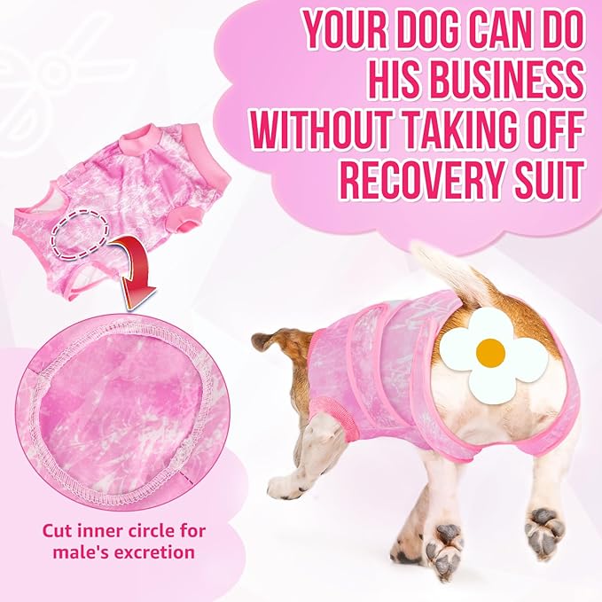 Lukovee Recovery Suit for Dogs, Zipper On Recovery Suit for Female Male Dog, Onesie Abdominal Wounds Cone E-Collar Alternative Prevent Licking Spay Recovery Suit (XX-Large, Pink Tie-dye)