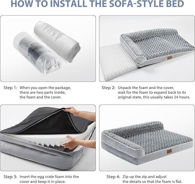 BFPETHOME Orthopedic Dog Beds for Large Dogs-Waterproof Sofa Pet Bed with Removable Washable Cover, Big Dog Bed with Waterproof Lining and Nonskid Bottom,Pet Bed for Large Dogs