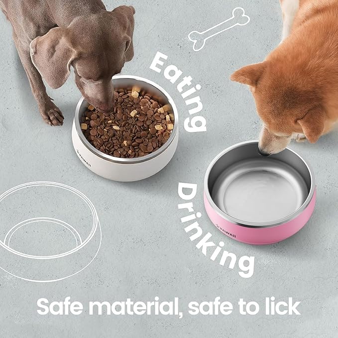 Pawaii Stainless Steel Dog Bowl with Non-Slip Rubber Base & Double Wall Insulation - Durable Design | Includes ID Tag | Dishwasher Safe Food & Water Bowl for All Dogs (34oz)