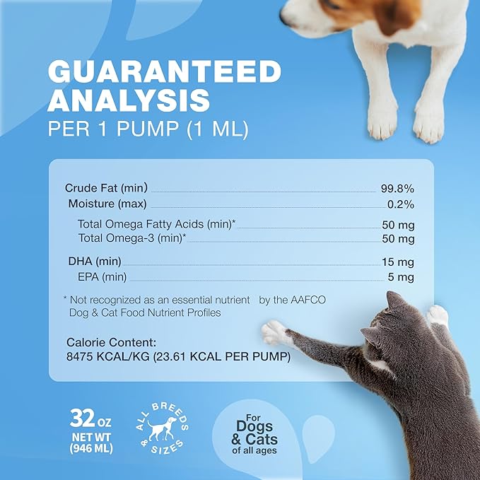 Fish Oil for Dogs and Cats - Skin and Coat Support Supplement for Pets - Omega 3 6 9 Fatty Acids - Itchy Skin, Shedding, Immunity, Joint - EPA DHA - Wild Caught Salmon and Pollock Food Topper