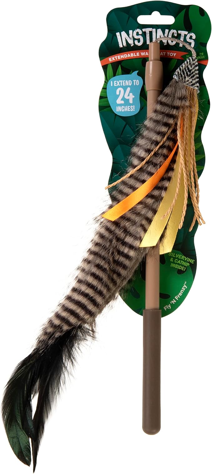 SmartyKat Instincts HappyNip Fly 'N Frenzy Extendable Wand Teaser Cat Toy, Contains Catnip & Silvervine - Brown, One Size