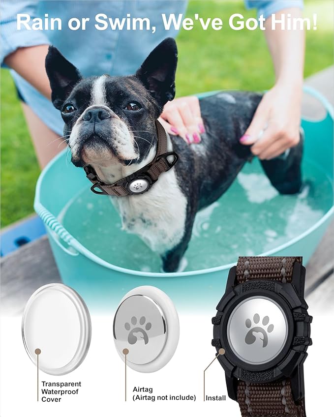 TagME Airtag Dog Collar,Waterproof Reflective Pet Collar with Airtag Holder,Soft Padded and Double D-Rings for Puppy,Brown