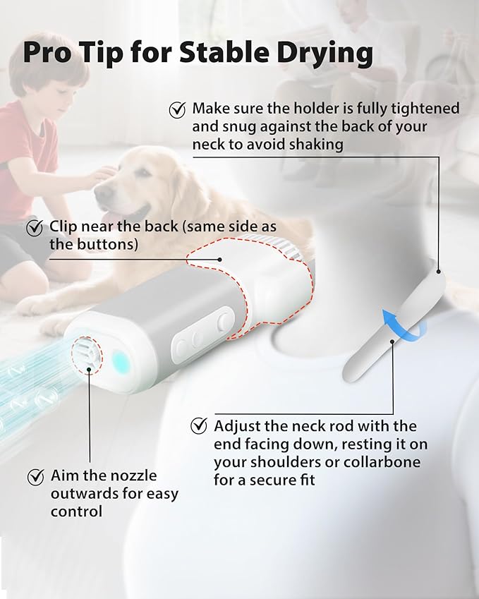 Hands-Free Dog Hair Dryer – Low Noise Pet Grooming Blower for Small & Medium Dogs Cats, Fast Drying, Adjustable Heat & Speed, Portable (Gray)