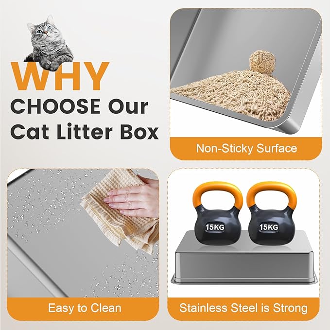 XXXL Stainless Steel Litter Box,Extra Large 28" L x 20" W Metal Litter Box for Big Cats & Multiple Cats with High Sided, Anti-Urine Leakage, Non-Sticky, Easy Cleaning, Include Scoop(White