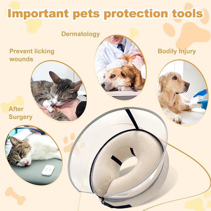 Dog Cone Collar with Enhanced Anti-Licking, Inflatable Dog Cone After Surgery, Adjustable Size with Soft Padding for Small Medium Large Dogs - Pale Yellow/M
