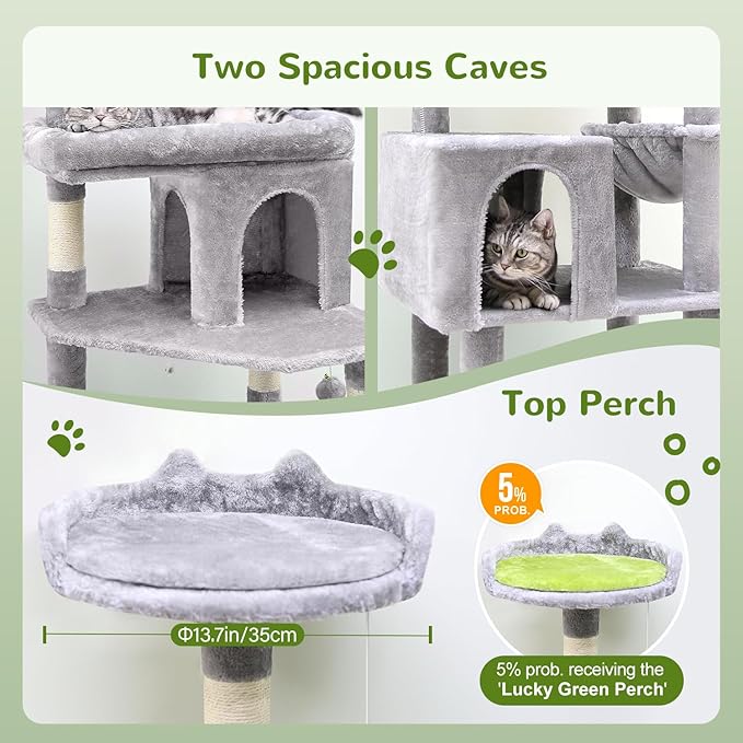 Globlazer Heavy Duty Cat Trees for Large Cats, Sturdy 72in Maine Coon Cat Tree for Large Cats 20 lbs+ Heavy Duty Cat Tower for Adult Biggest Cat with 6 Scratching Posts, Hammock, S72, Light Grey