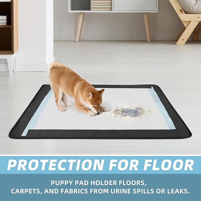 Dog Pee Pad Holder, Oxford Cloth Material, Fit 24"x24" Pad,Puppy Pad Holder, 6 Powerfu Magnetic Clips, Indoor Dog Potty, Black