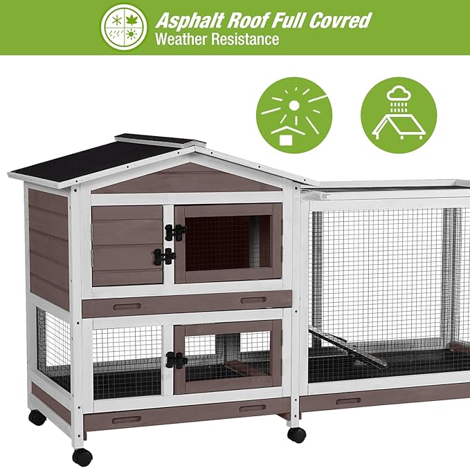 Outdoor Rabbit Hutch Indoor Bunny on Wheels Large Guinea Pig Cage with Run for Any Small Animals,Removable Pull Out Tray White