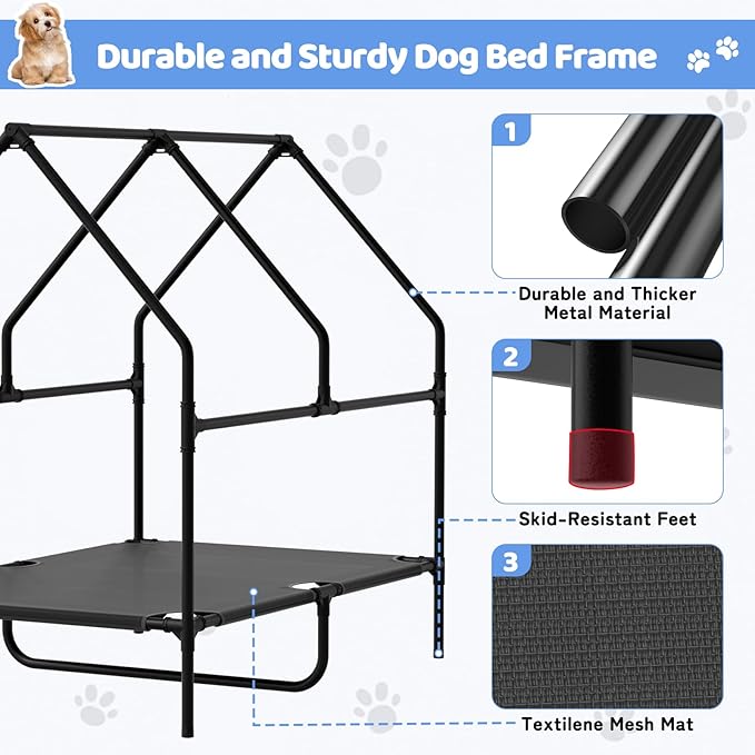 48” Extra Large Dog House-2-in-1 Extra Large Dog House with 8.5” Elevated Dog Bed-Weatherproof Waterproof Outdoor Dog House,Easy to Clean