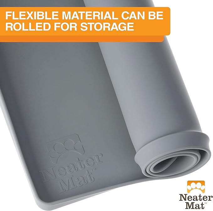 Neater Pet Brands Neater Mat Pet Mats for Food and Water, Cat & Dog Bowl Mat Waterproof Silicone, Feeding Tray, Dog Food Mats for Floors, Placemat w/Raised Edge for Under Bowls, 32" x 24", Grey