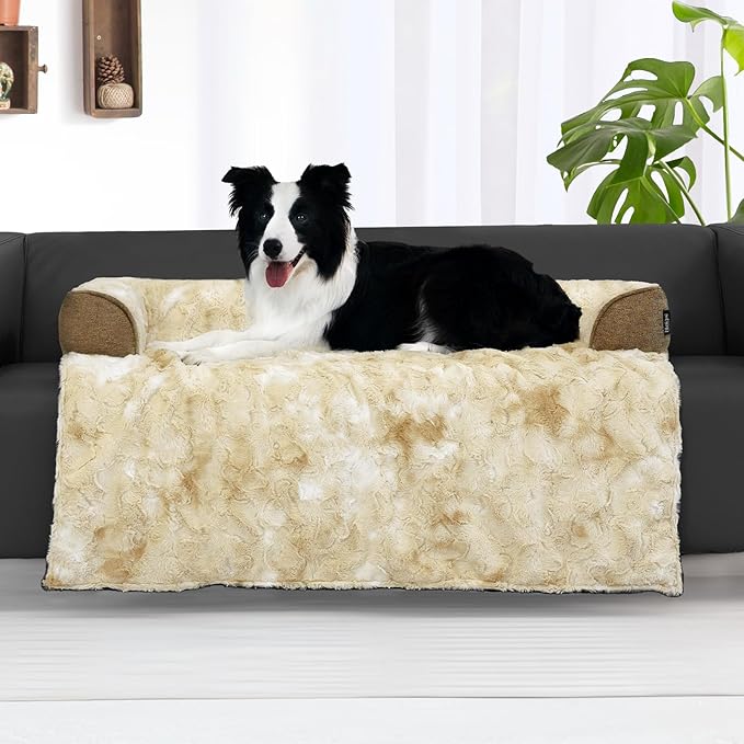 Calming Dog Couch Bed for Large Dogs, 41 x 37 inch Waterproof Removable Dogs Mat Couch Cover for Furniture Protector, Non-Slip Fluffy Pelsbarn Dog Bed for Couch, Sofa, Outdoor - Tie-Dye Khaki
