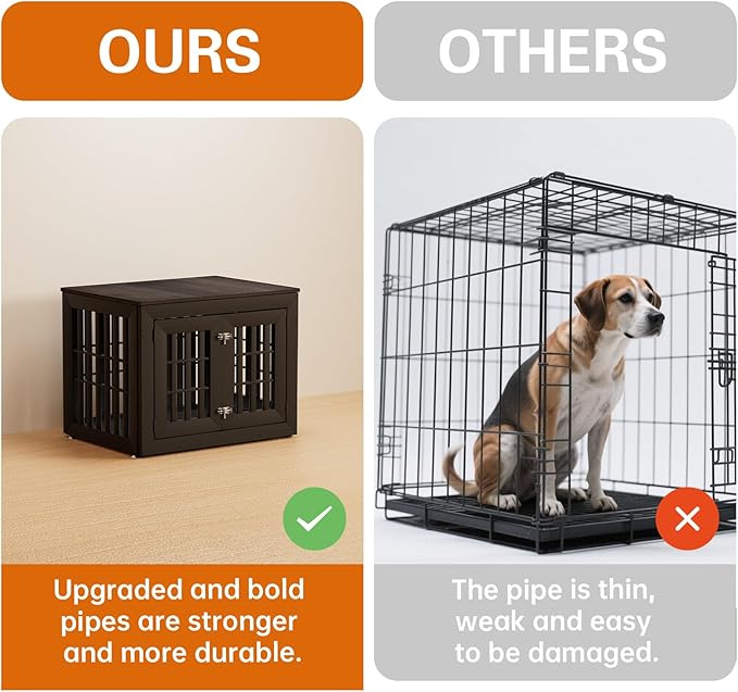 32" Heavy Duty Dog Crate Furniture for Small,Medium and Large Dogs,Rustic Wooden Dog Cage Kennel Indoor Furniture with Waterproof Top,Decorative Pet House Side End Table (Black & Grey)